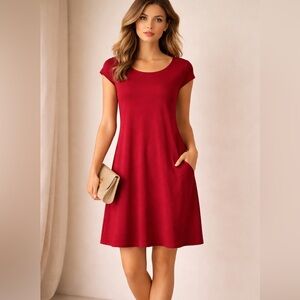 Eileen Fisher Red Stretch Knit Dress XS-Small Minimalist Luxury Summer Dress